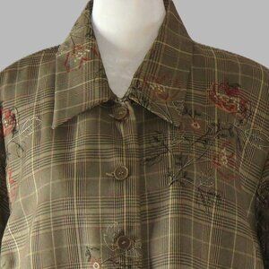 Bon Worth Long Sleeve Button Up Plaid Floral Embroidered Jacket Size PL (C775)